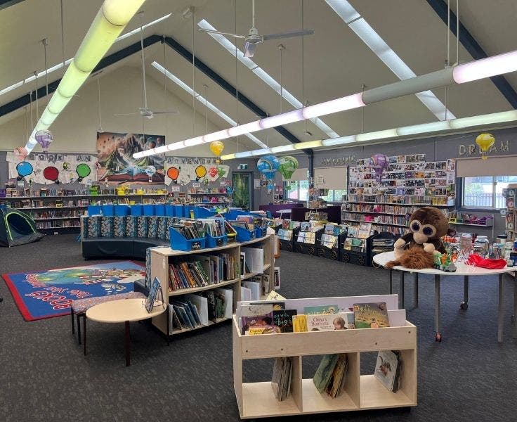 Library with books on shelves